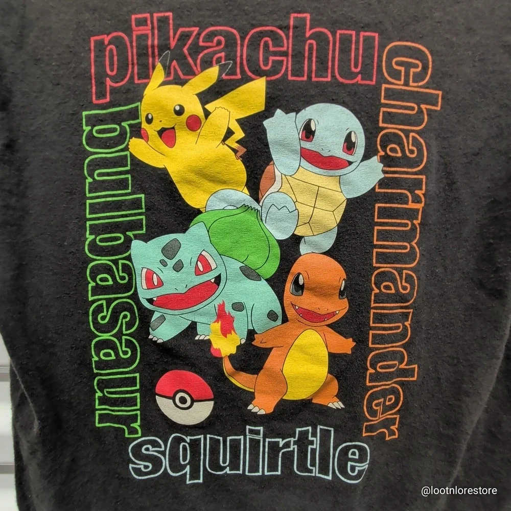Pokemon Graphic T-Shirt Size S‎ Kids Black Short Sleeve Pikachu Bulbasaur Hybrid